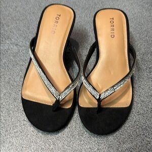Torrid Black and Silver Sandals Thong with Bling Straps